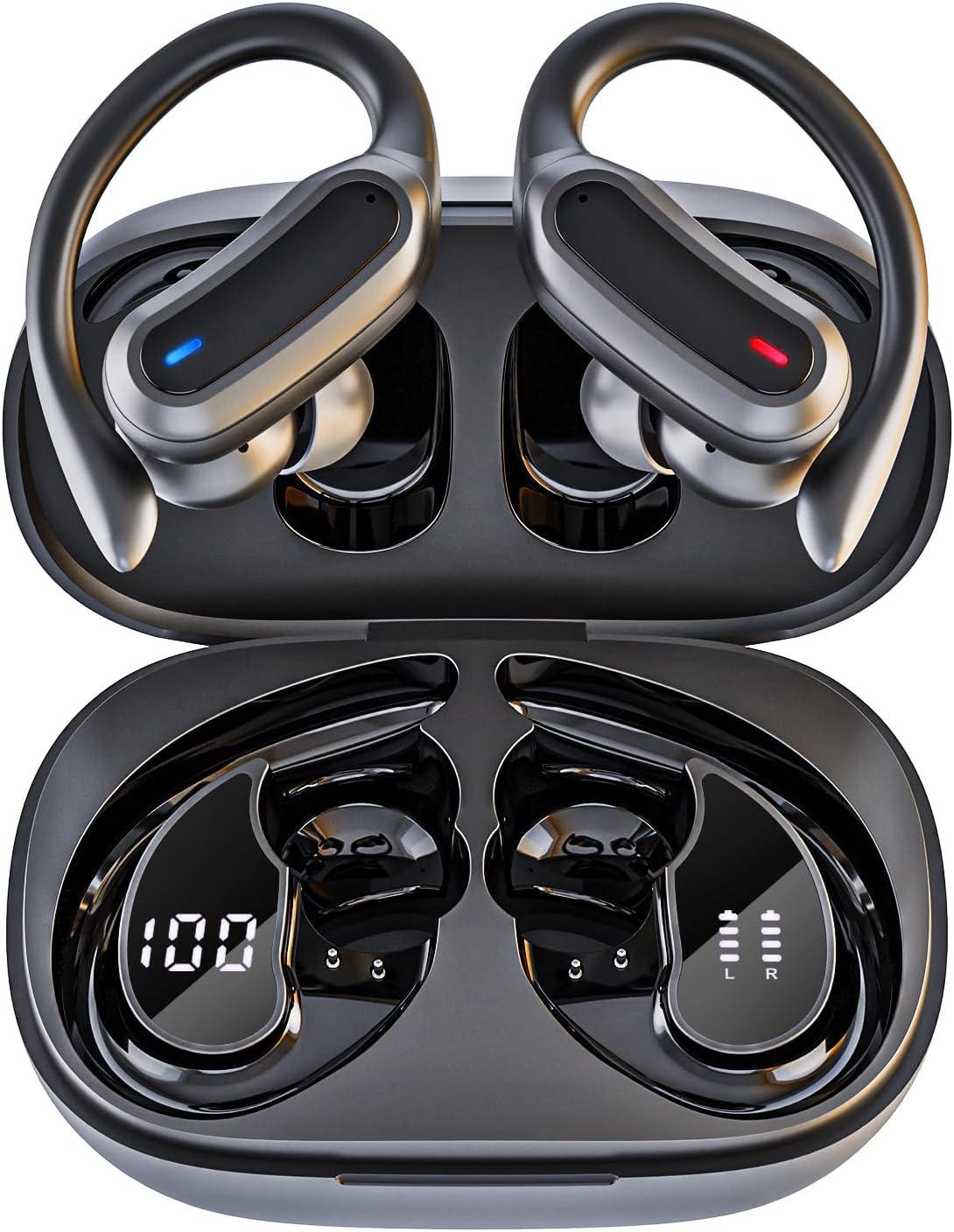 Wireless Earbuds Bluetooth 5.4 Headphones Sport, 2025 Bluetooth Earbuds with Earhooks, 50H Stereo Over Ear Buds, Earphone with 4 ENC Noise Canceling Mic, IP7 Waterproof Headset for Running/Gym/Workout