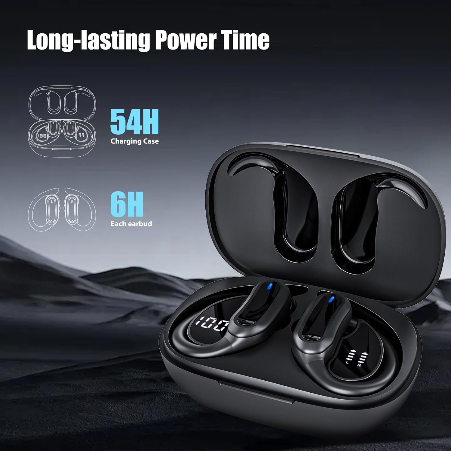 Wireless Earbuds Bluetooth 5.4 Headphones Sport, 2025 Bluetooth Earbuds with Earhooks, 50H Stereo Over Ear Buds, Earphone with 4 ENC Noise Canceling Mic, IP7 Waterproof Headset for Running/Gym/Workout - Image 3
