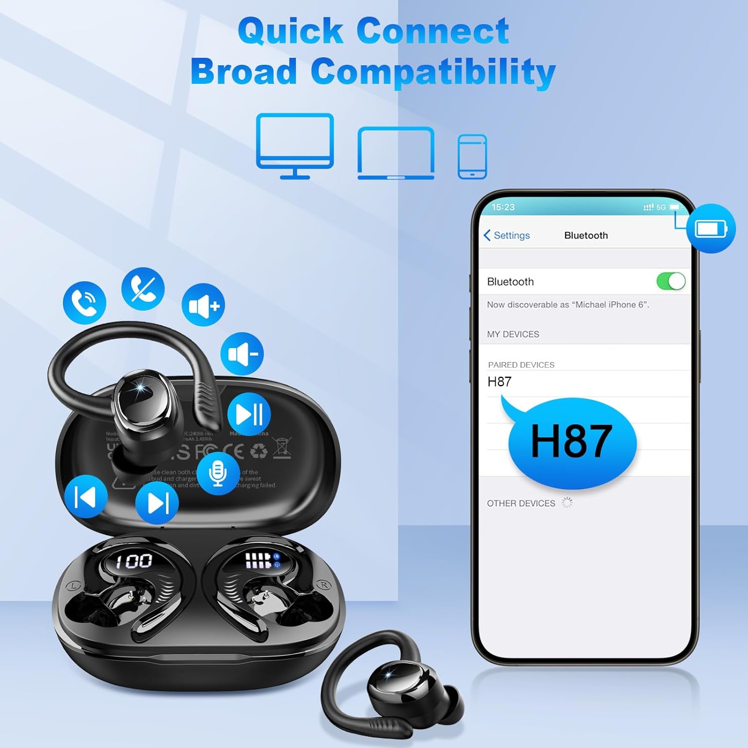 Wireless Earbuds Bluetooth 5.4 Headphones Sport, 2025 Bluetooth Earbuds with Earhooks, 50H Stereo Over Ear Buds, Earphone with 4 ENC Noise Canceling Mic, IP7 Waterproof Headset for Running/Gym/Workout - Image 7